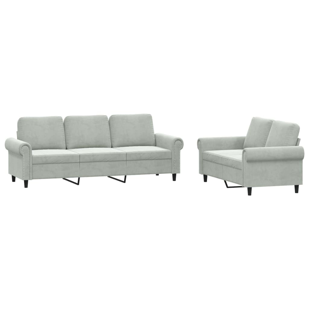 Light Gray Velvet 2 Piece Sofa Set U255226