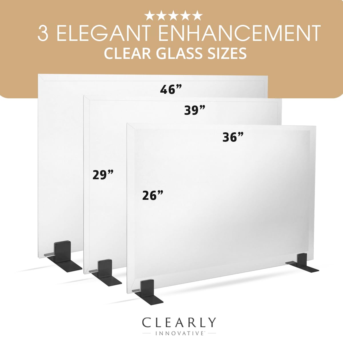Tempered Glass Fireplace Screen, 33" x 46", Black Base Q112