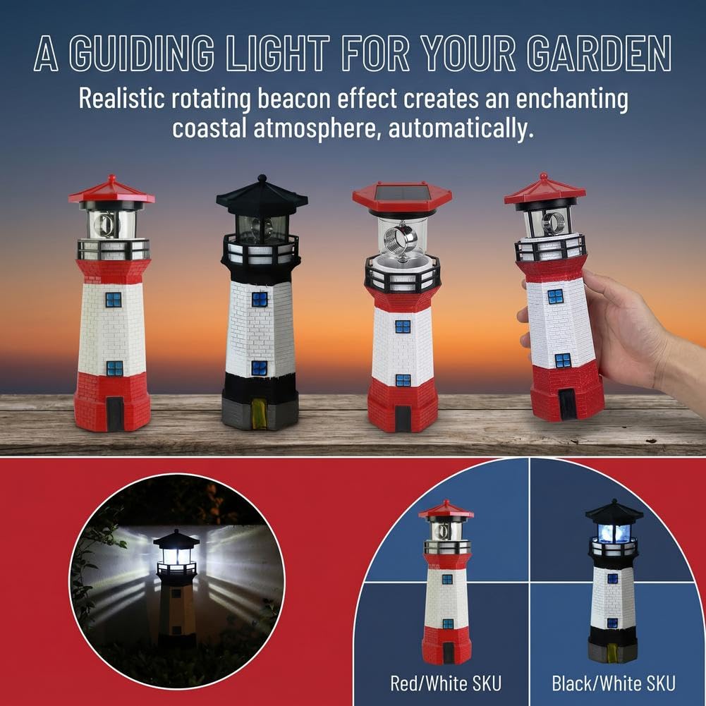 10.9in Resin Waterproof Solar-Powered Lighthouse Statue A31929