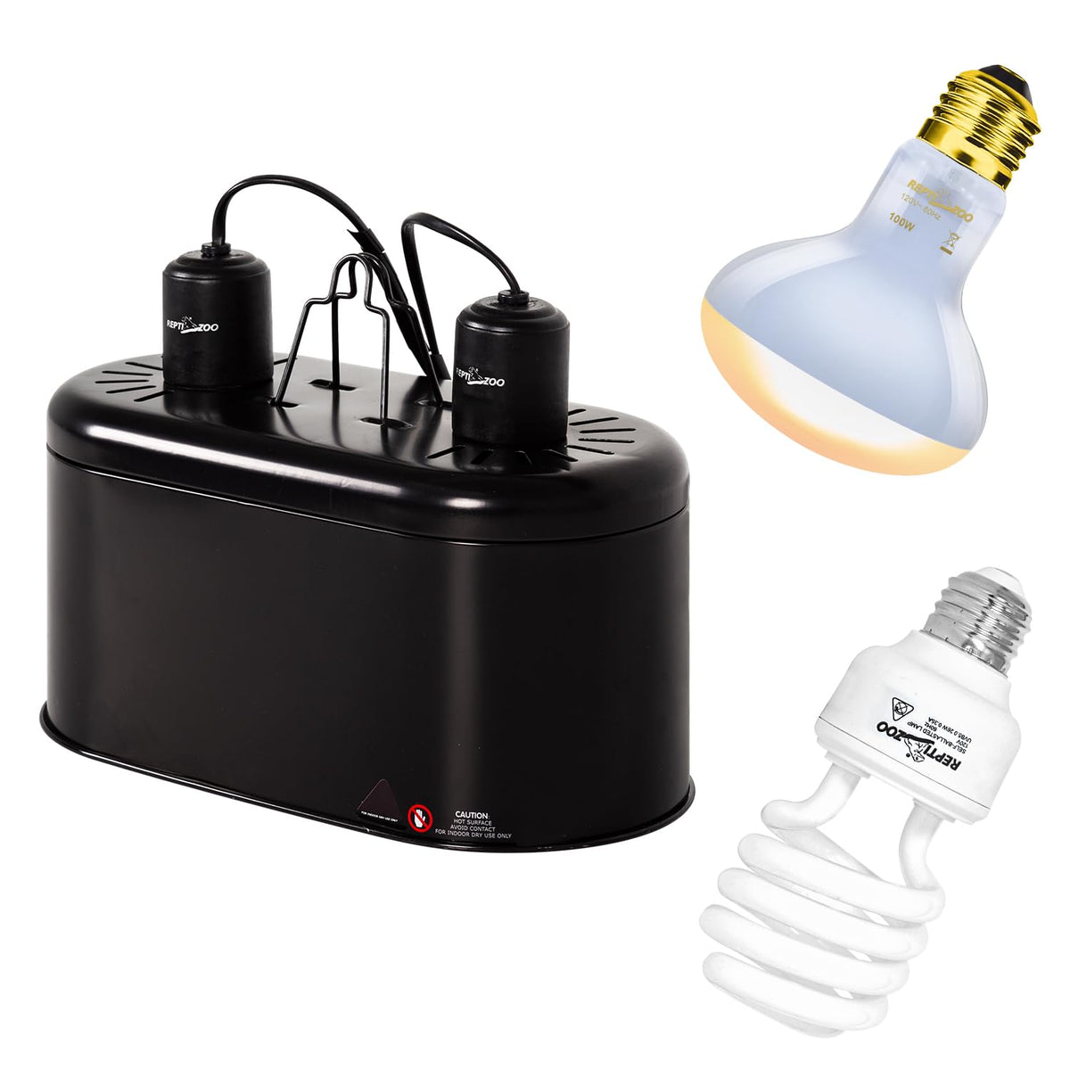 Dual Reptile Light Fixture & 100W Basking Spot Light with 26W UVA UVB Bulb Combo Pack N741