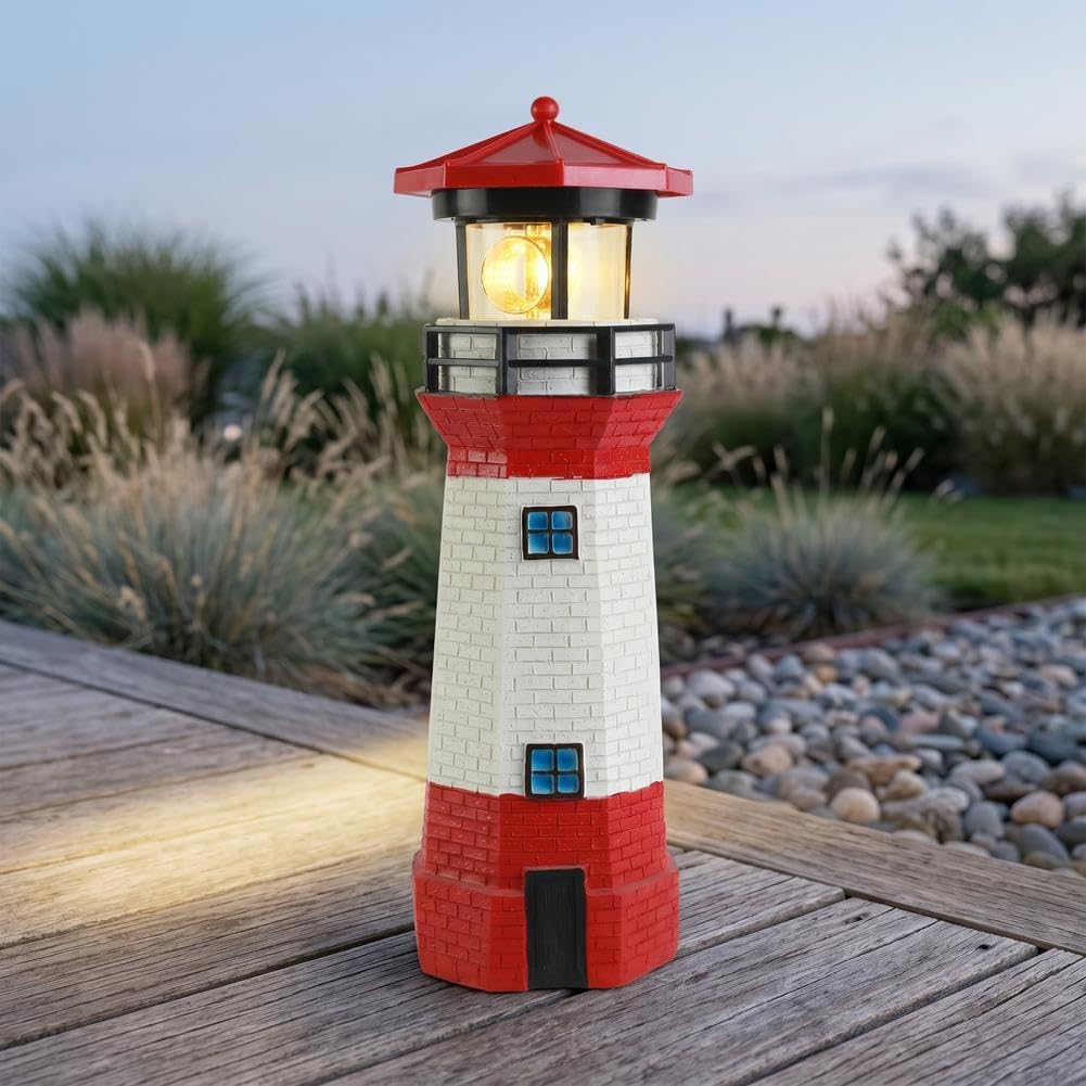10.9in Resin Waterproof Solar-Powered Lighthouse Statue A31929