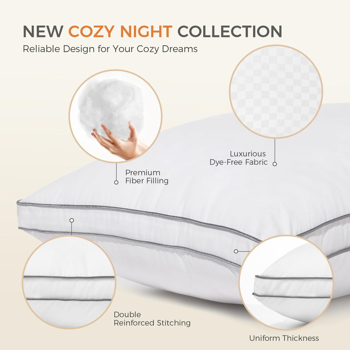 King Size Set of 2 Gusseted Bed Pillows B973146