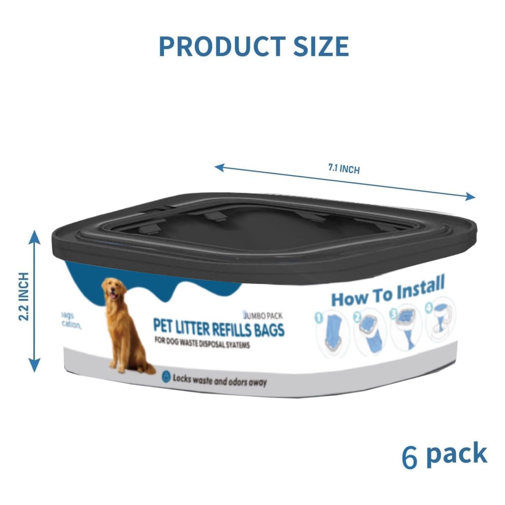 6 Pack Jumbo Square Refills Pet Waste Bags G2049