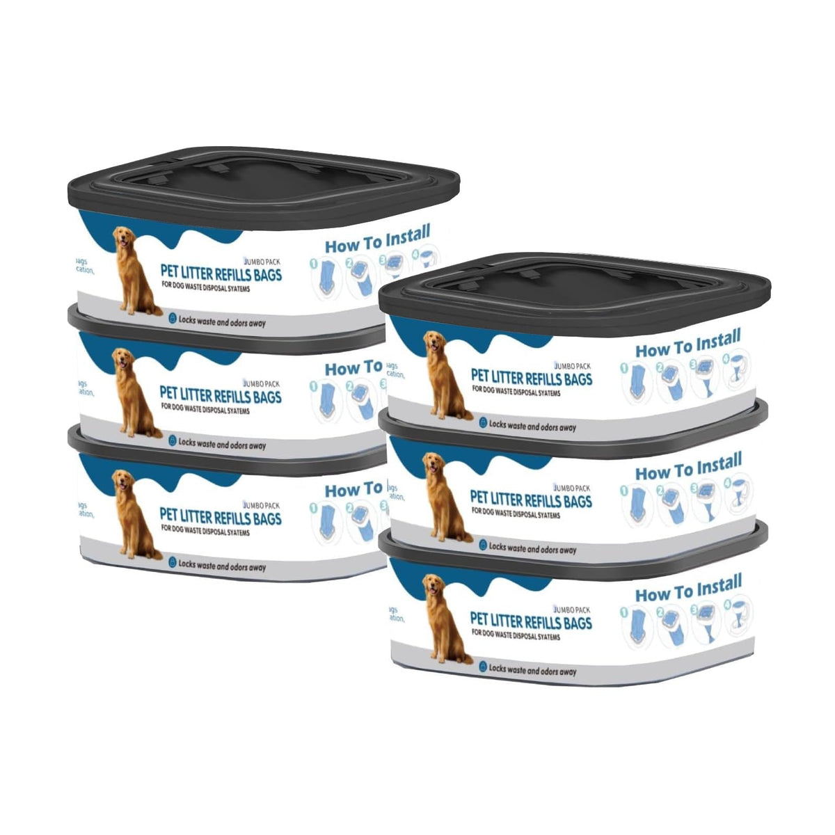 6 Pack Jumbo Square Refills Pet Waste Bags G2049