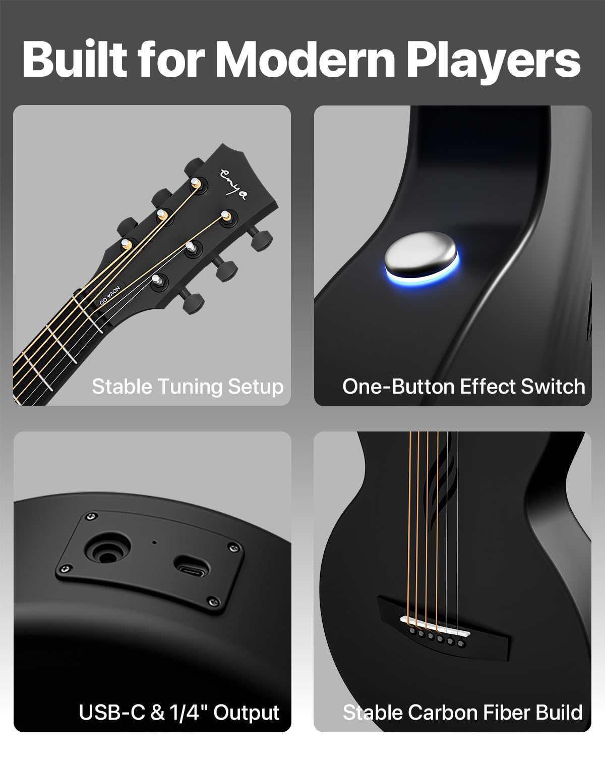 Carbon Fiber 35-Inch Smart Acoustic-Electric Travel Guitar P749