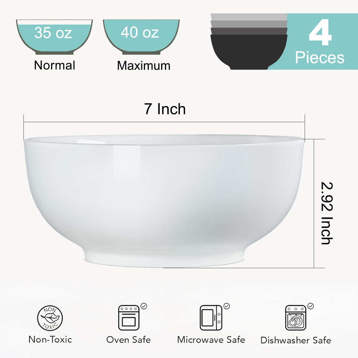 40 oz Off White Ceramic Soup Bowls Set of 4 Y695