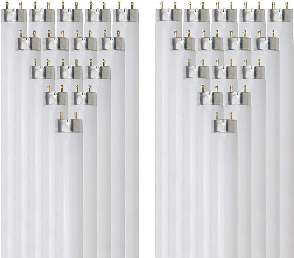 24 Inch T8 Fluorescent Tube Light Bulb 17W 1400 Lumens 3000K Soft White G13 Medium Bi-Pin Base 2 Foot Straight Linear Lamp Pack of 30 F75583