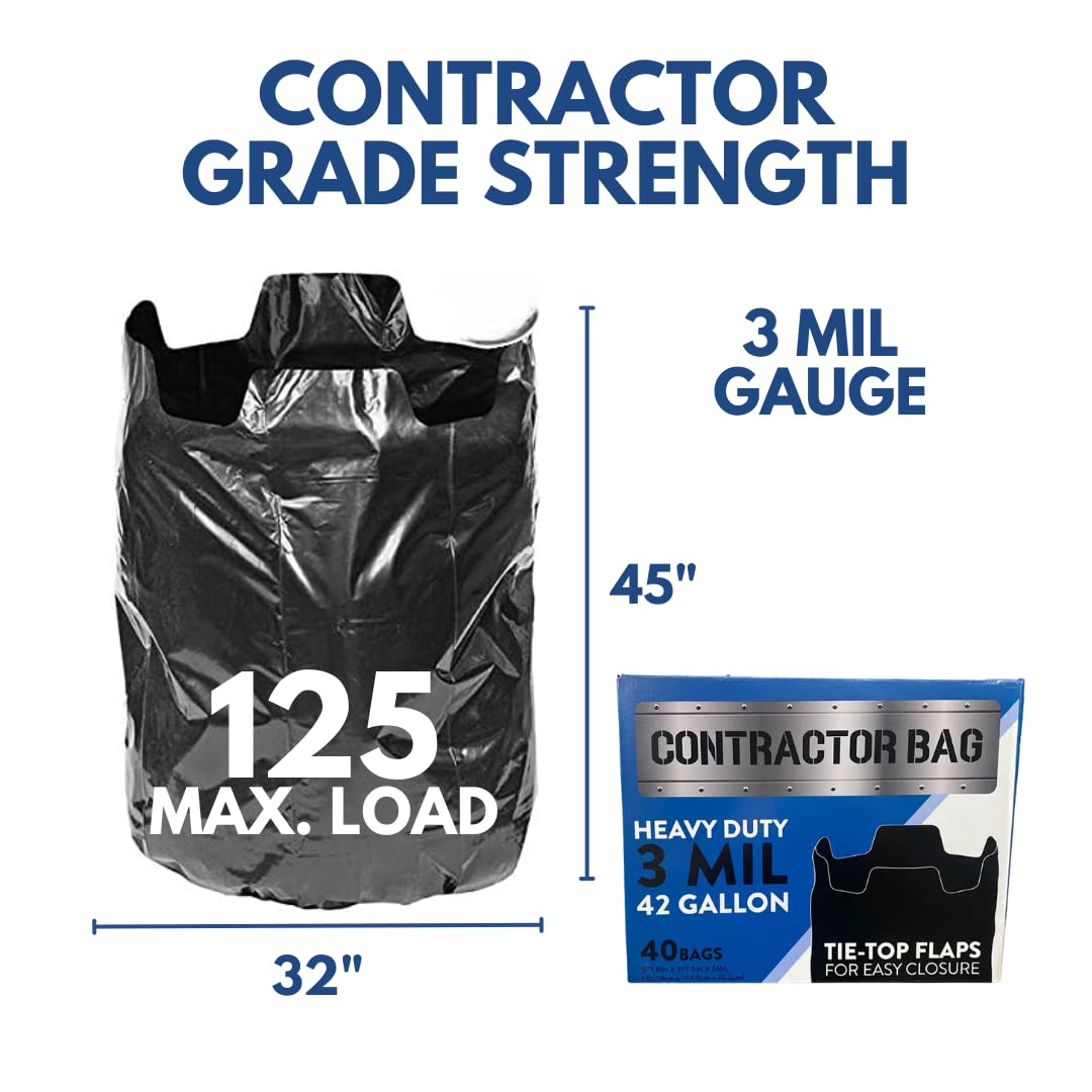 42 Gallon Black Contractor Garbage Bag, 40 Count D505180