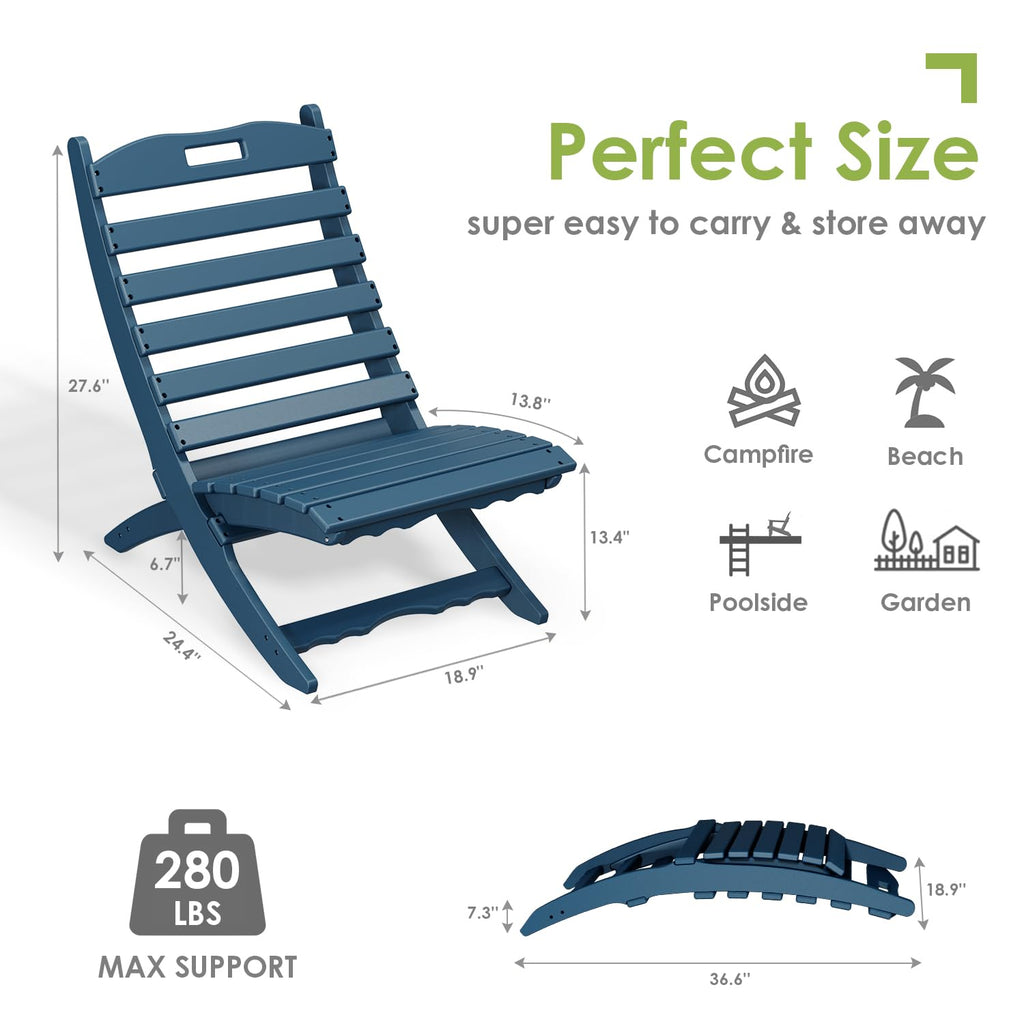 Blue HDPE Plastic Folding Adirondack Chairs Set of 2 O29672