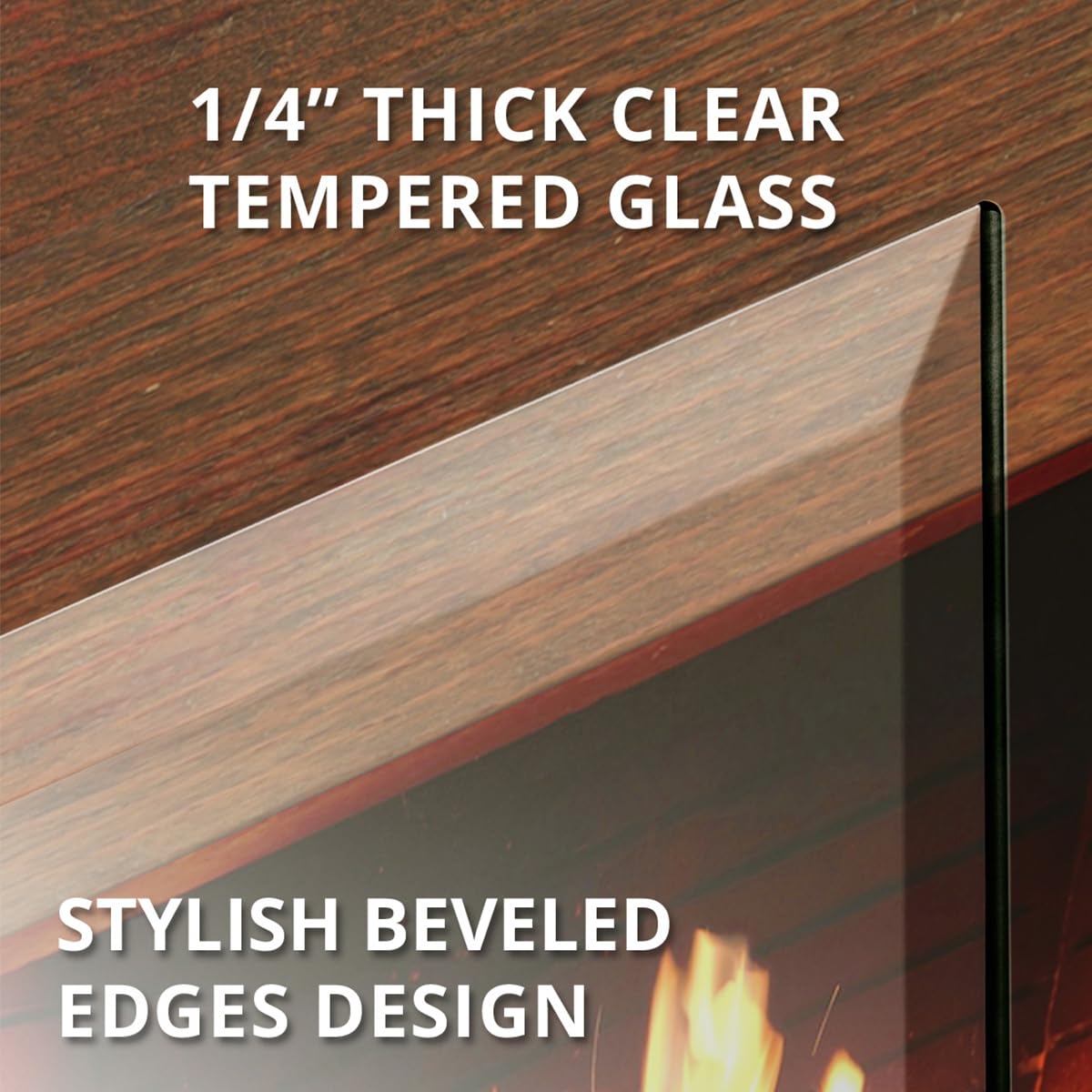 Tempered Glass Fireplace Screen, 33" x 46", Black Base Q112
