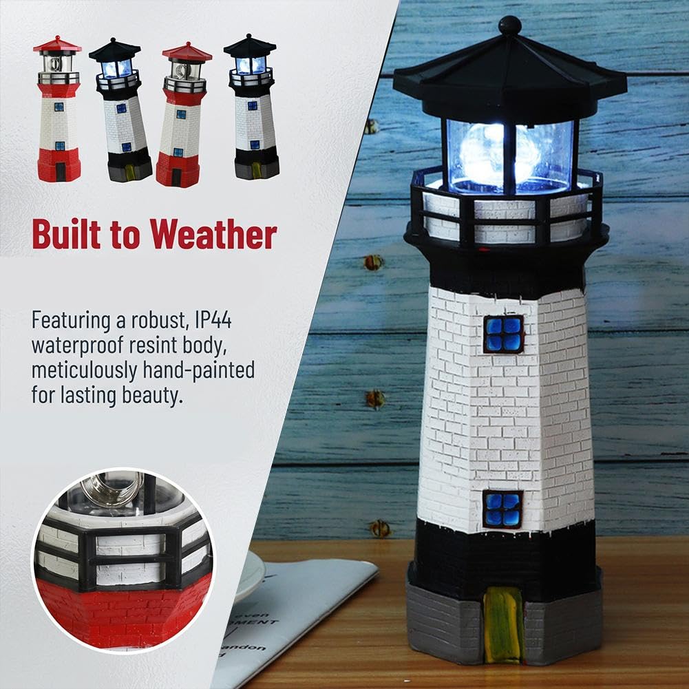 10.9in Resin Waterproof Solar-Powered Lighthouse Statue A31929