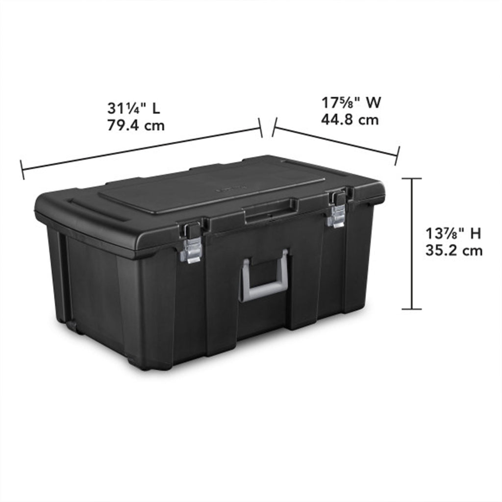 Stackable Plastic Storage Bin with Latching Lid, Wheels and Handle, Black D4021