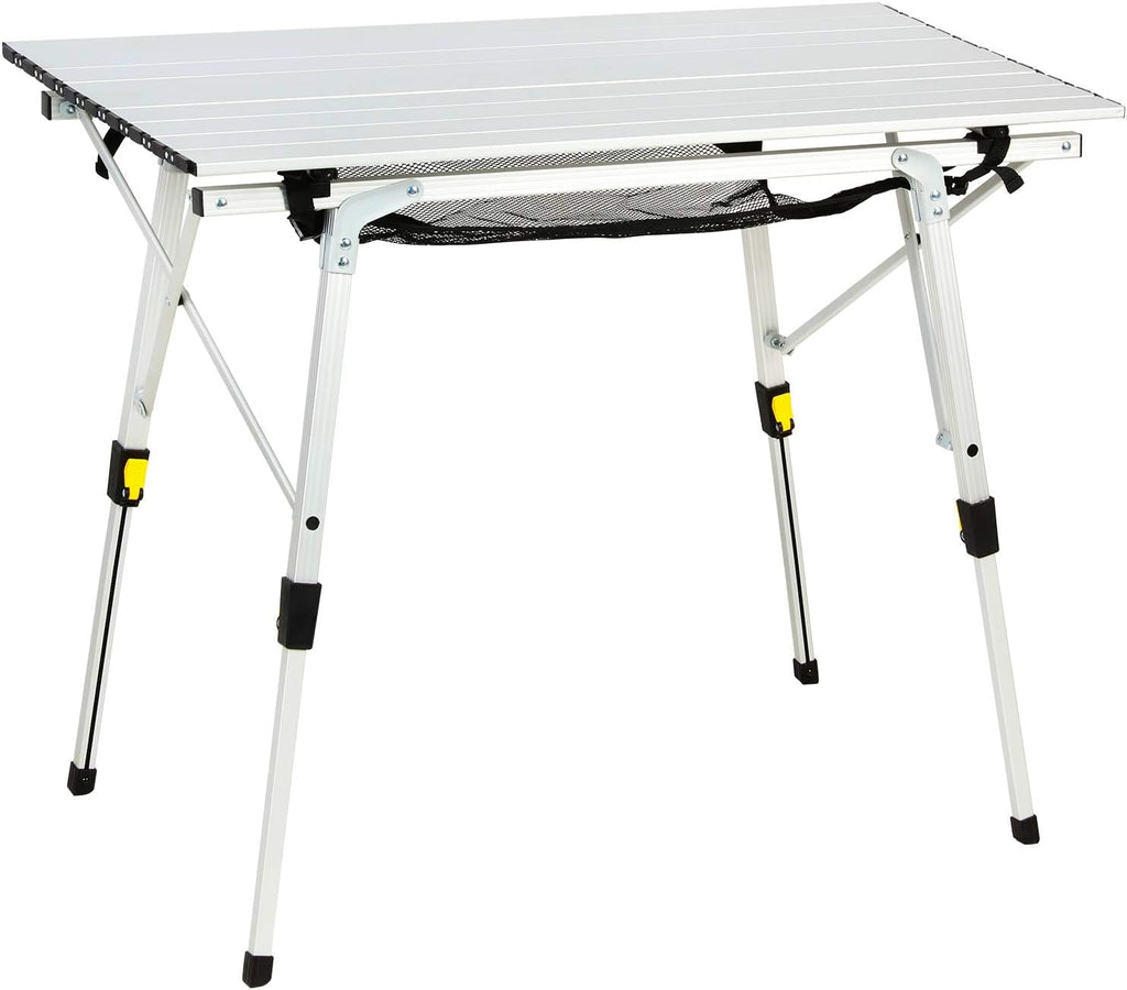 Folding Portable Camping Table with Adjustable Height Aluminum Roll Up Top C726029