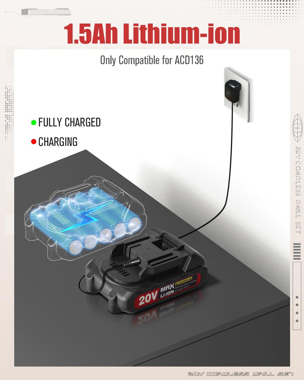 20V Cordless Drill Set with Battery & Charger N60704