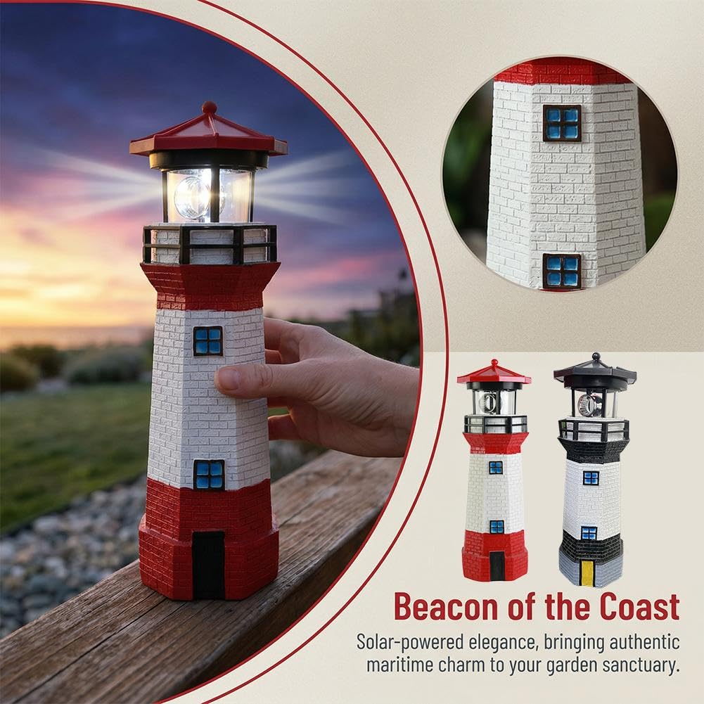 10.9in Resin Waterproof Solar-Powered Lighthouse Statue A31929