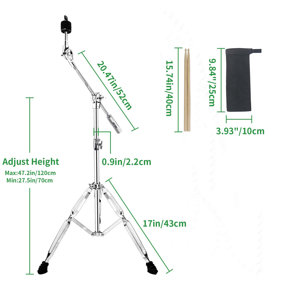 2 Pack Boom Cymbal Stand + Drum Sticks Holder + 2 Pair 5A Drum Sticks T244