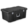 Stackable Plastic Storage Bin with Latching Lid, Wheels and Handle, Black D4021