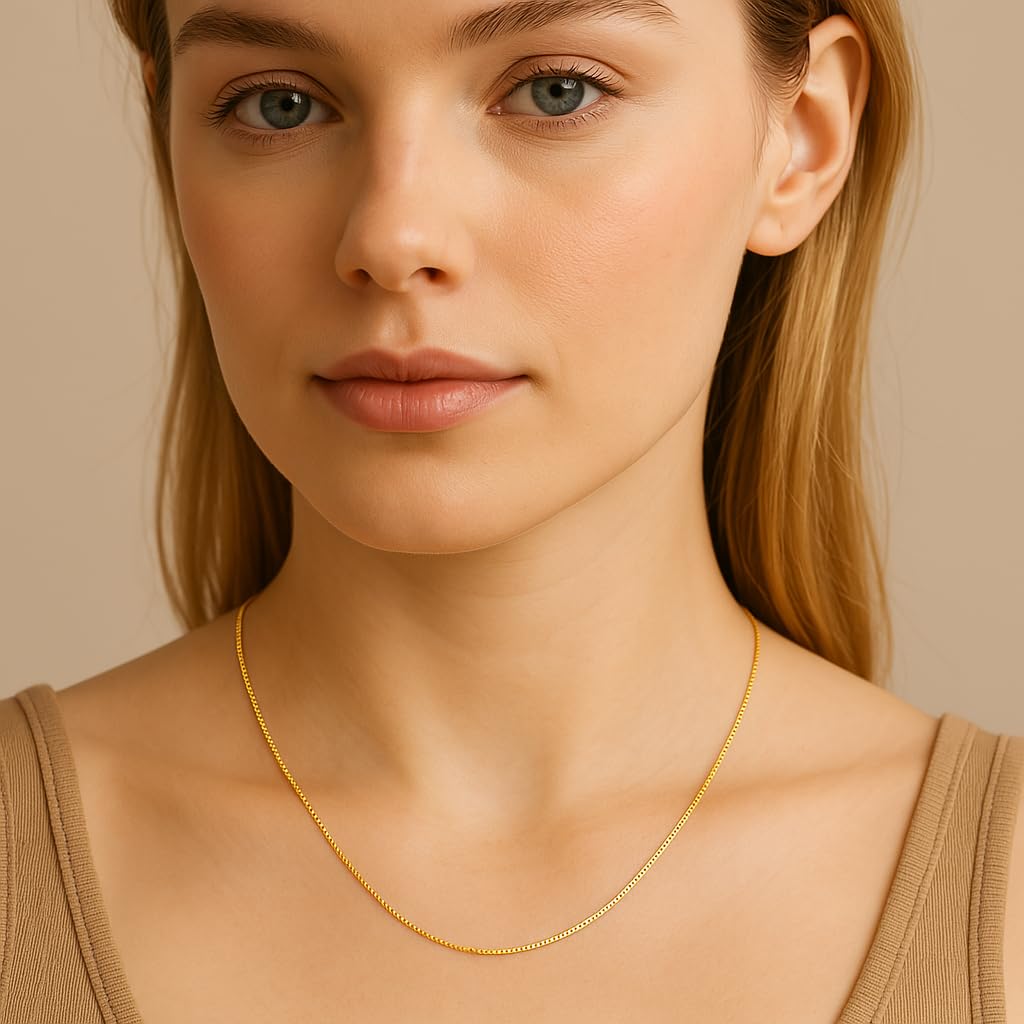 14k Gold Box Chain Necklace with Lobster Claw Clasp O445
