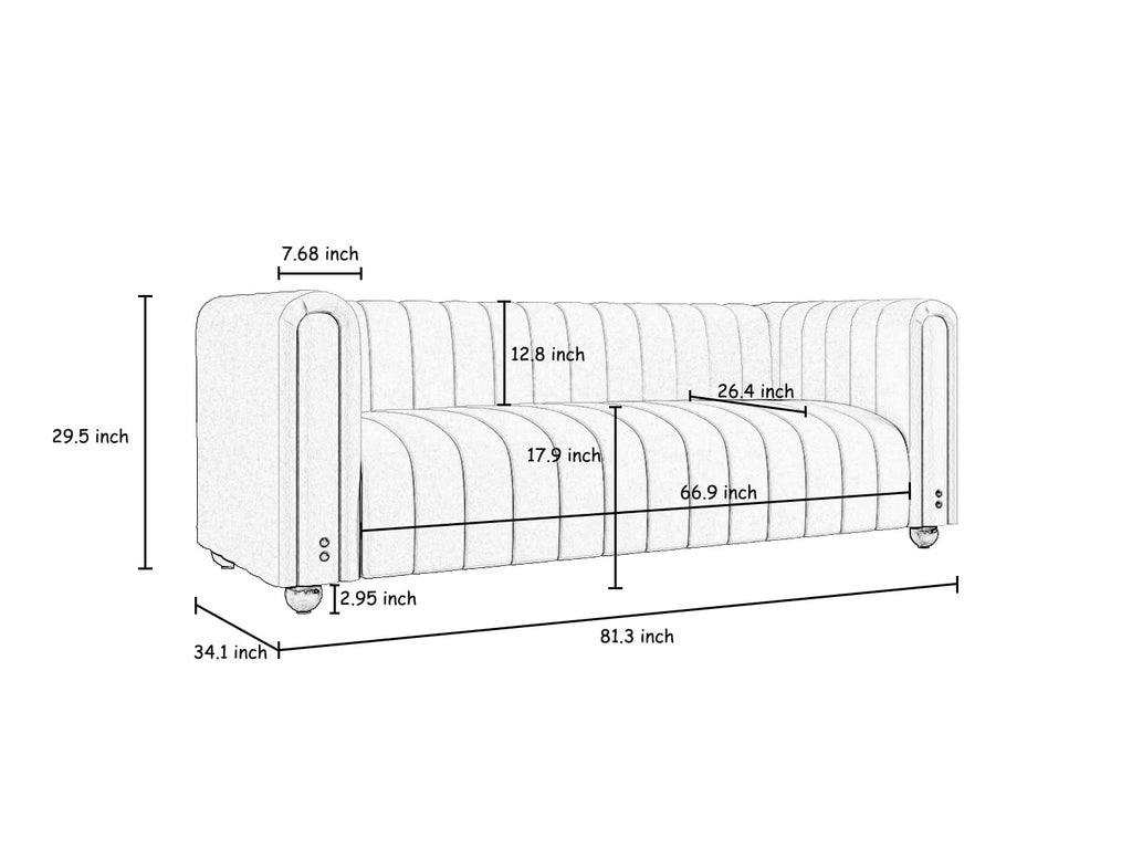 Orange Velvet Tufted 3-Seater Sofa N51388