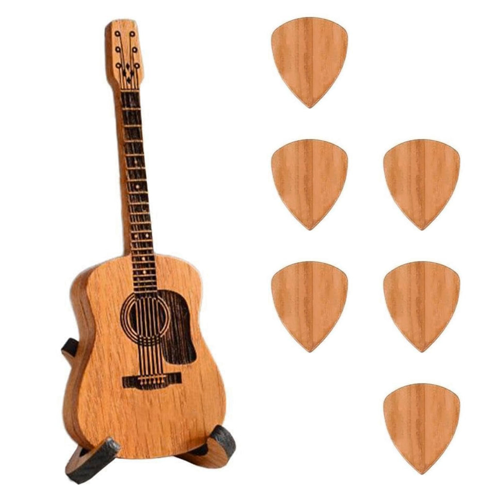 Wooden Guitar Pick Box with 6 Pcs Guitar Picks G212943