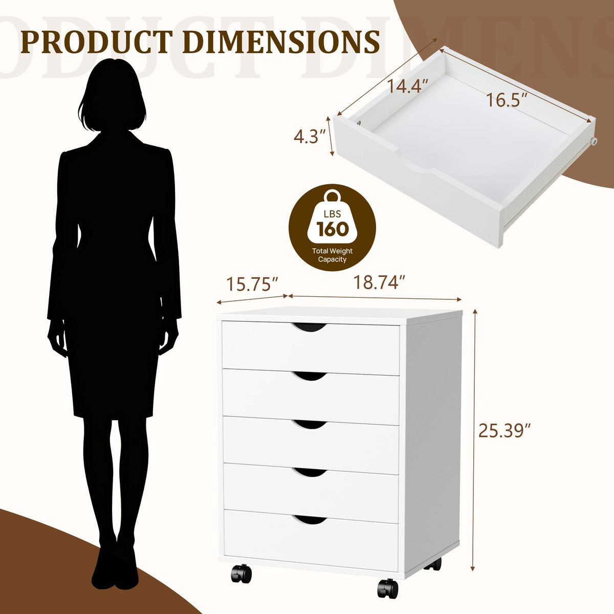 White 5 Drawer Rolling Storage Cabinet J465