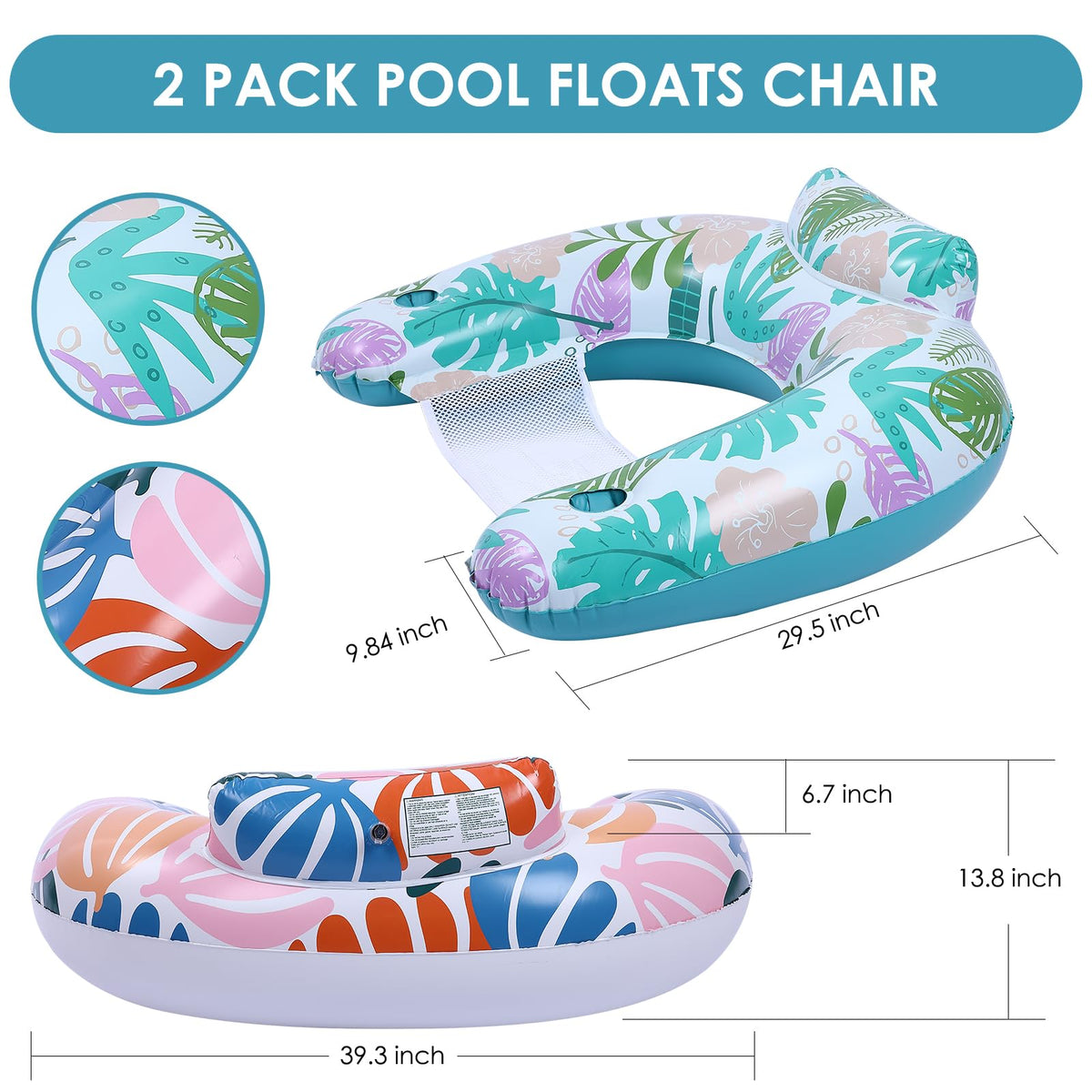 2 Pack Inflatable Pool Float Chair with Cup Holder W826637