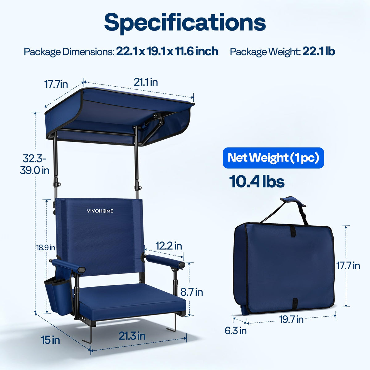 Stadium Seat with Sunshade Canopy and Back Support Z819