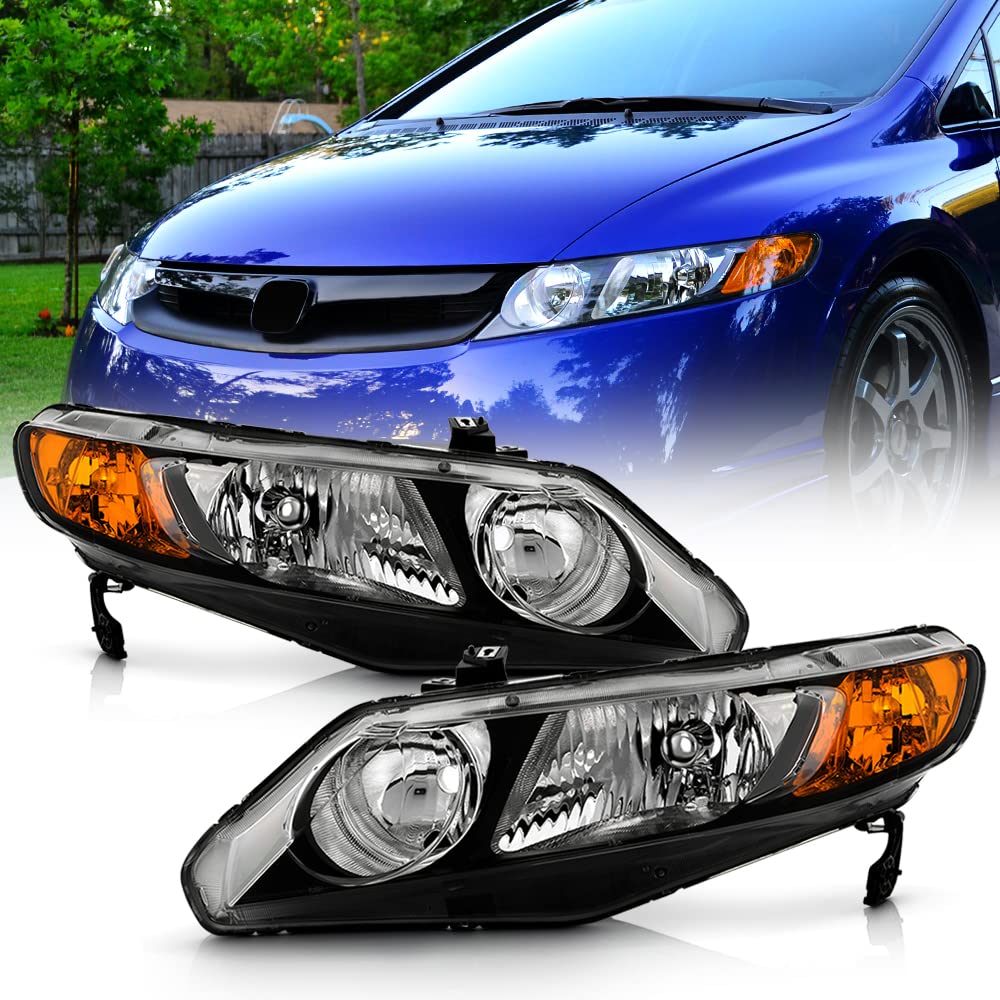 Black Factory Style Headlights Headlamps Left+Right F117851
