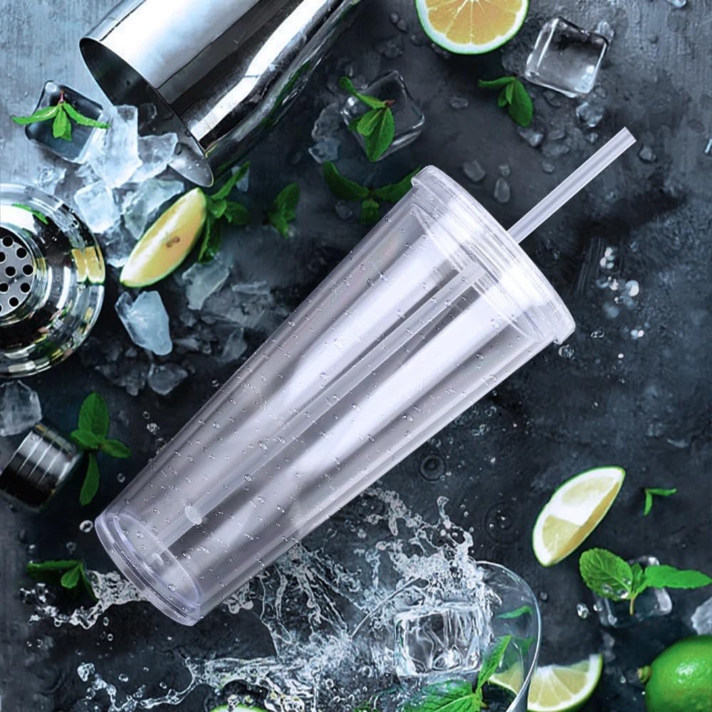 650ml Clear Tumbler with Lid and Straw Y971