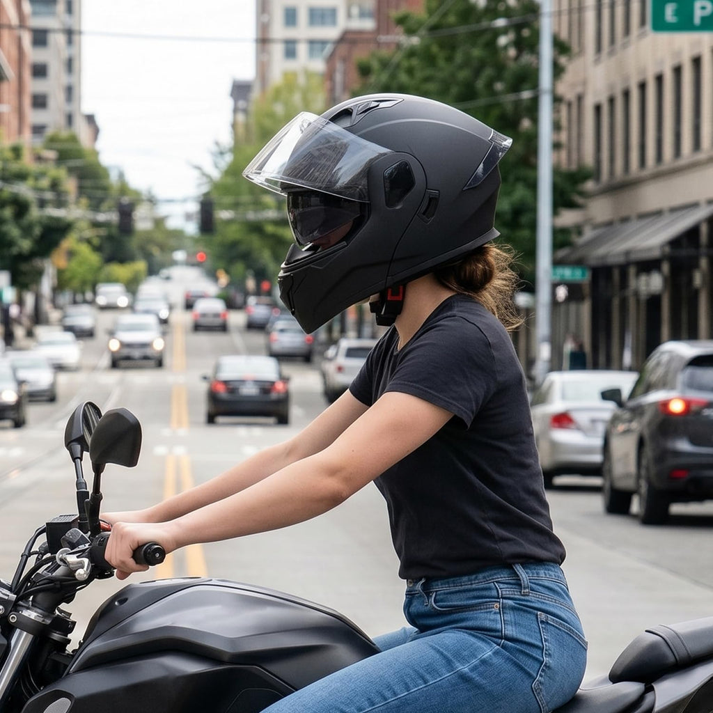 Full Face Flip Up Matte Black Motorcycle Helmet M878