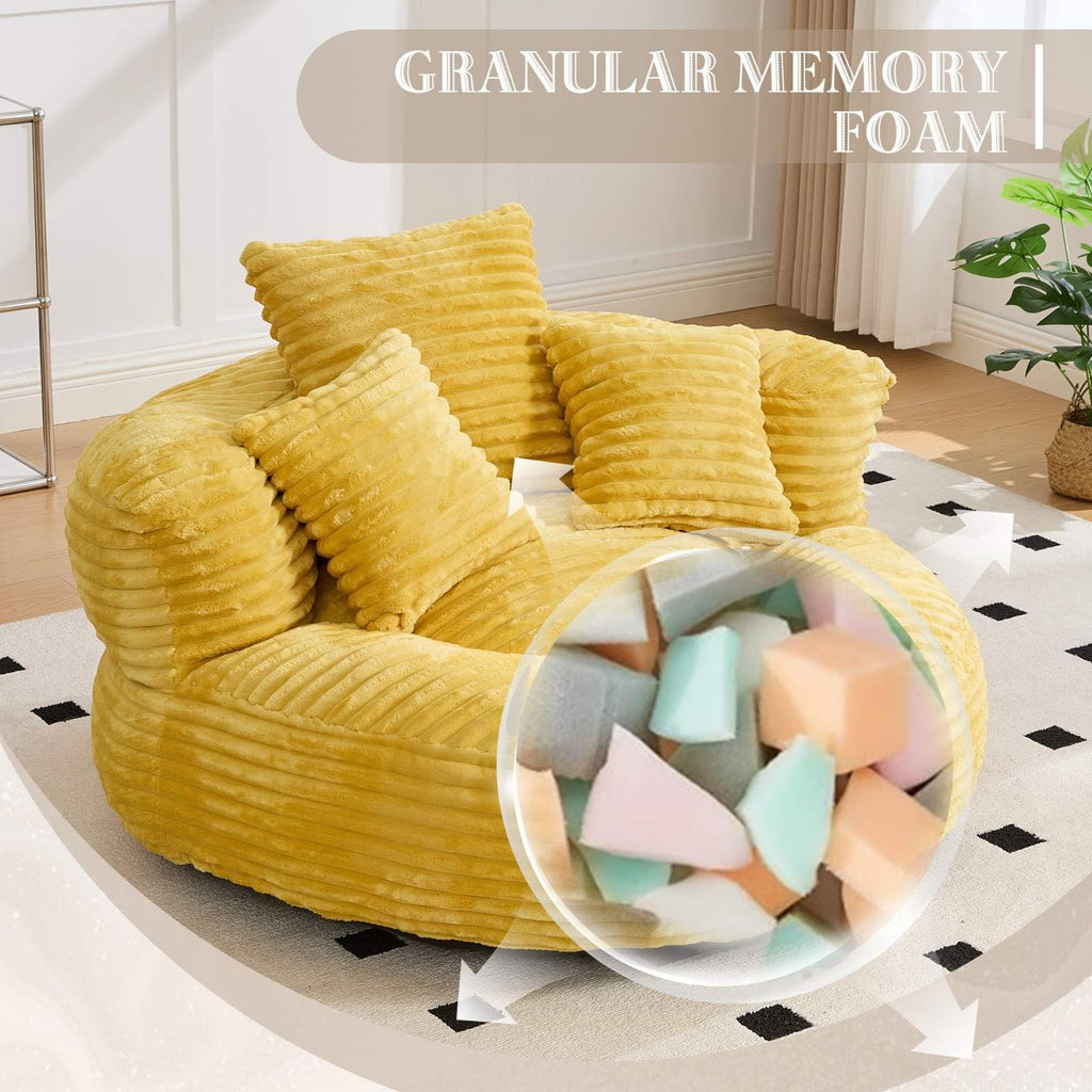 Oversized Corduroy Bean Bag Chair with 3 Pillows T69033