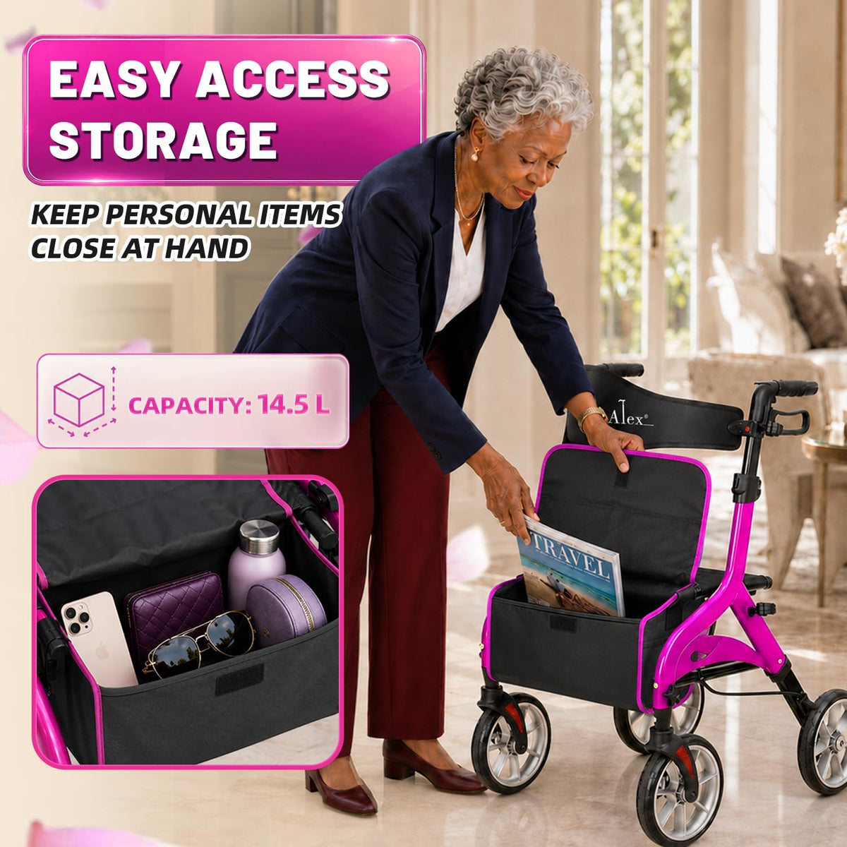 Foldable Lightweight Aluminum Rollator Walker with Seat R514980
