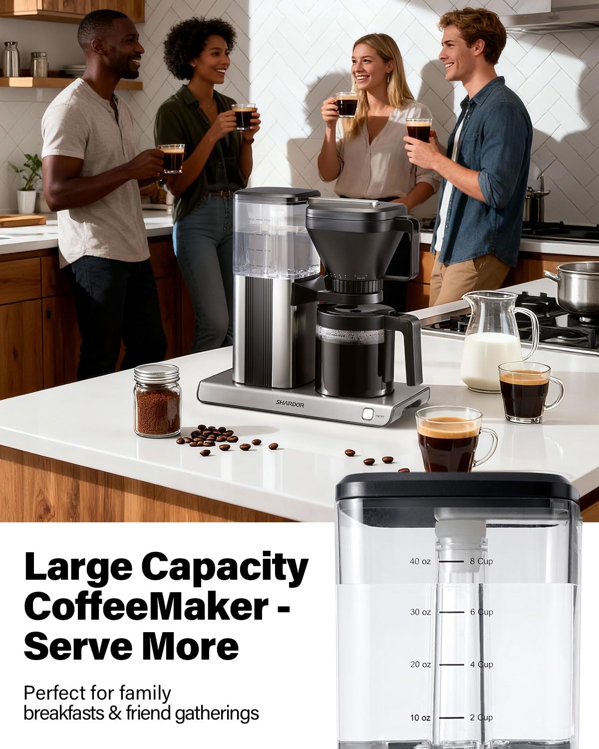 8 Cup Drip Coffee Maker with Reusable Filter and Glass Pot J6045