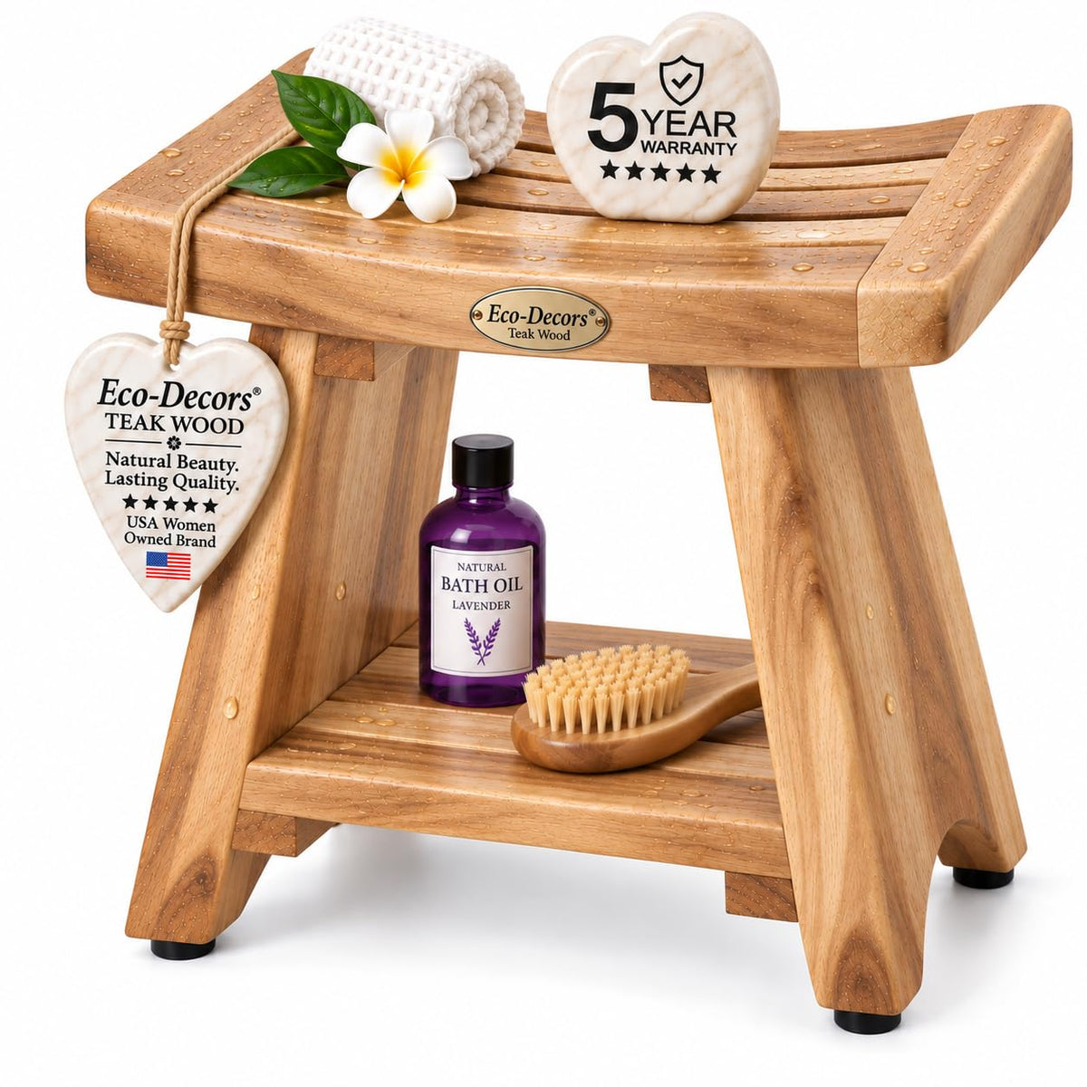 18" Solid Teak Shower Bench with Shelf W445361