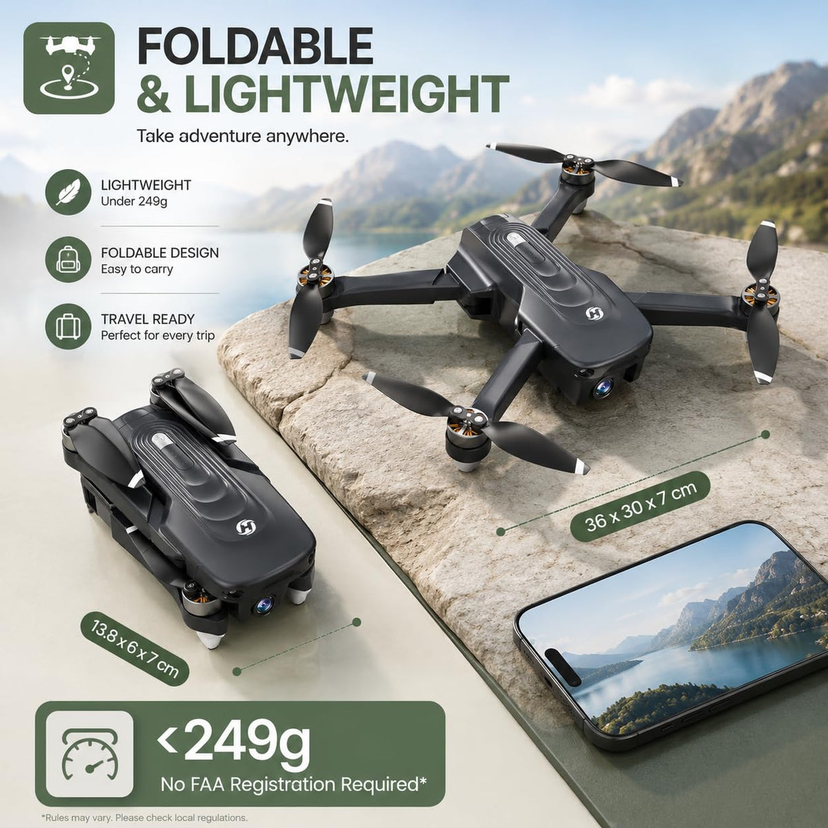 GPS Drone with 4K Camera, Under 249g Foldable RC Quadcopter N675