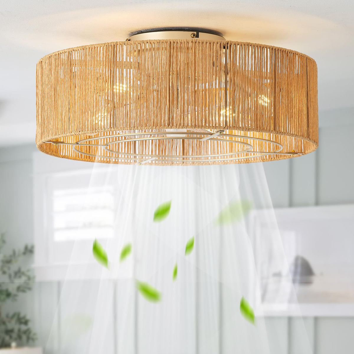 20" Rattan Ceiling Fan with Lights C8704