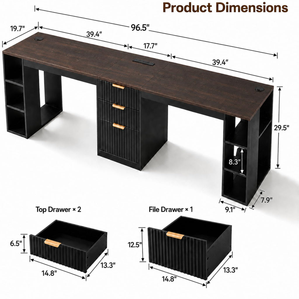 Black 2 Person Desk with Power Outlet and USB Ports G750