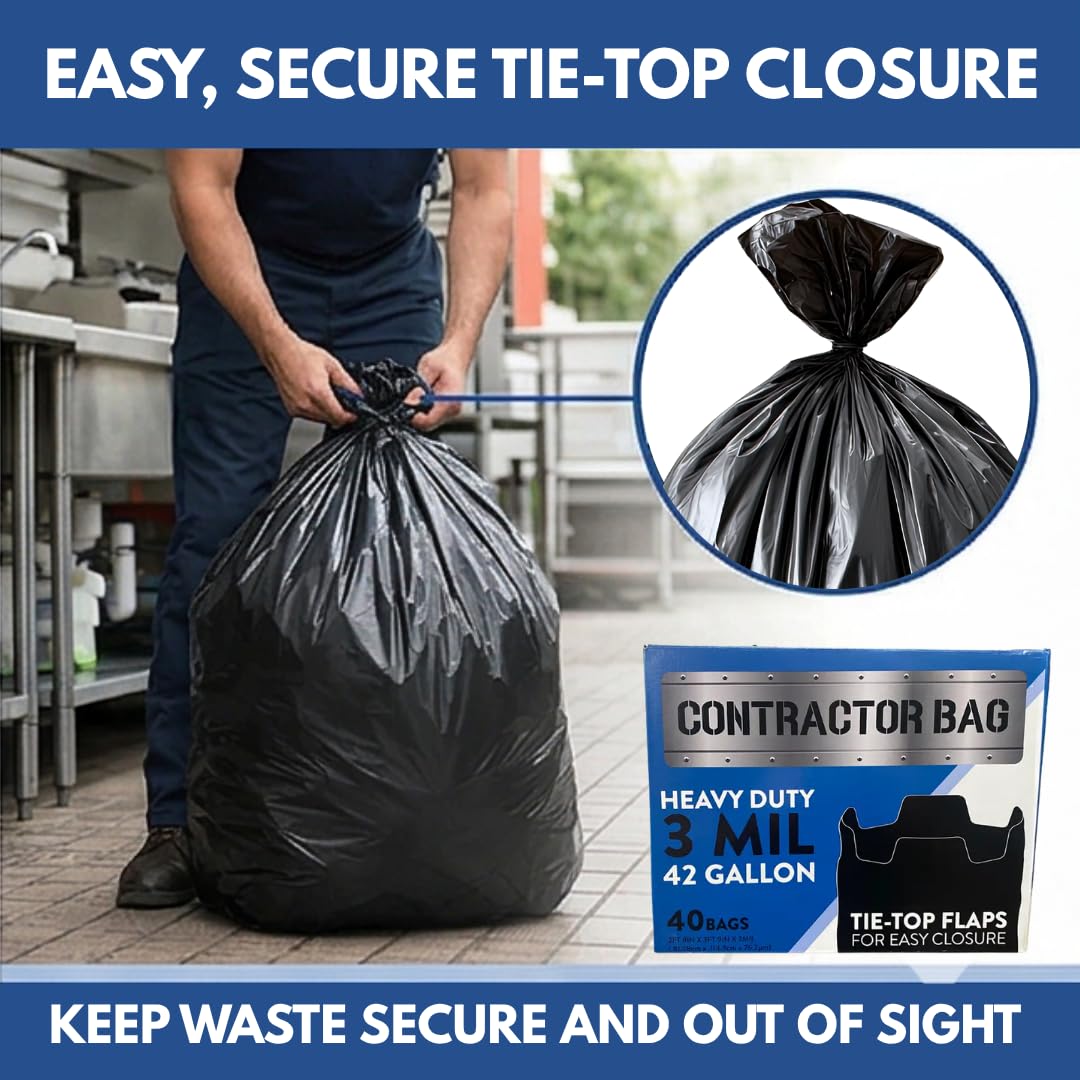 42 Gallon Black Contractor Garbage Bag, 40 Count D505180