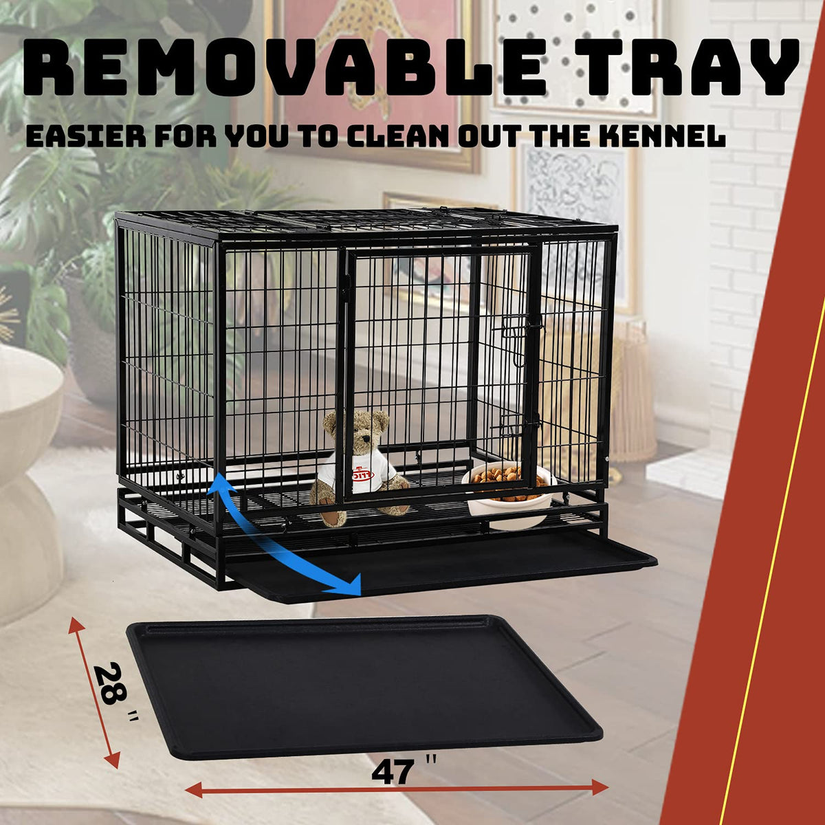 48 inch Heavy Duty Foldable Dog Crate with Lockable Wheels O6147