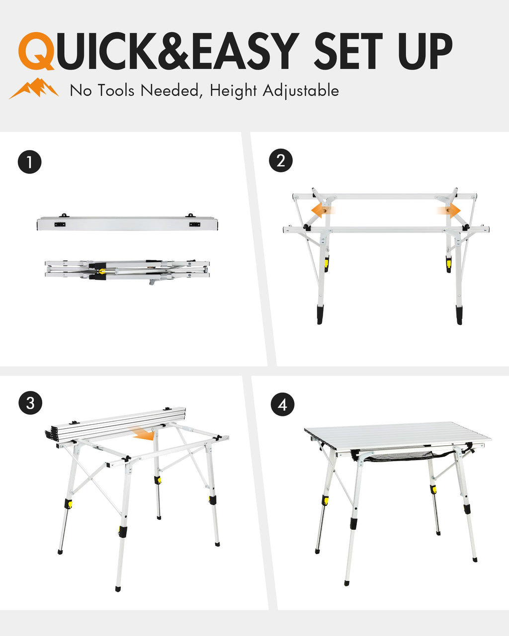 Folding Portable Camping Table with Adjustable Height Aluminum Roll Up Top C726029