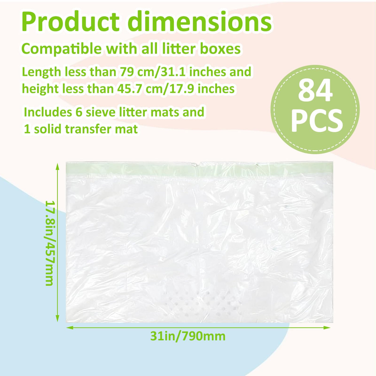 84PCS Sifting Cat Litter Box Liners with Holes, 31 x 18 Inch K29212