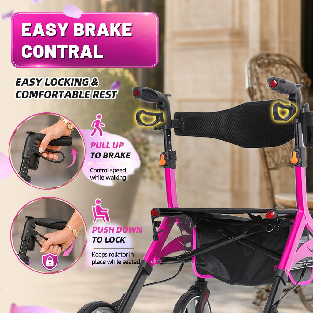 Foldable Lightweight Aluminum Rollator Walker with Seat R514980