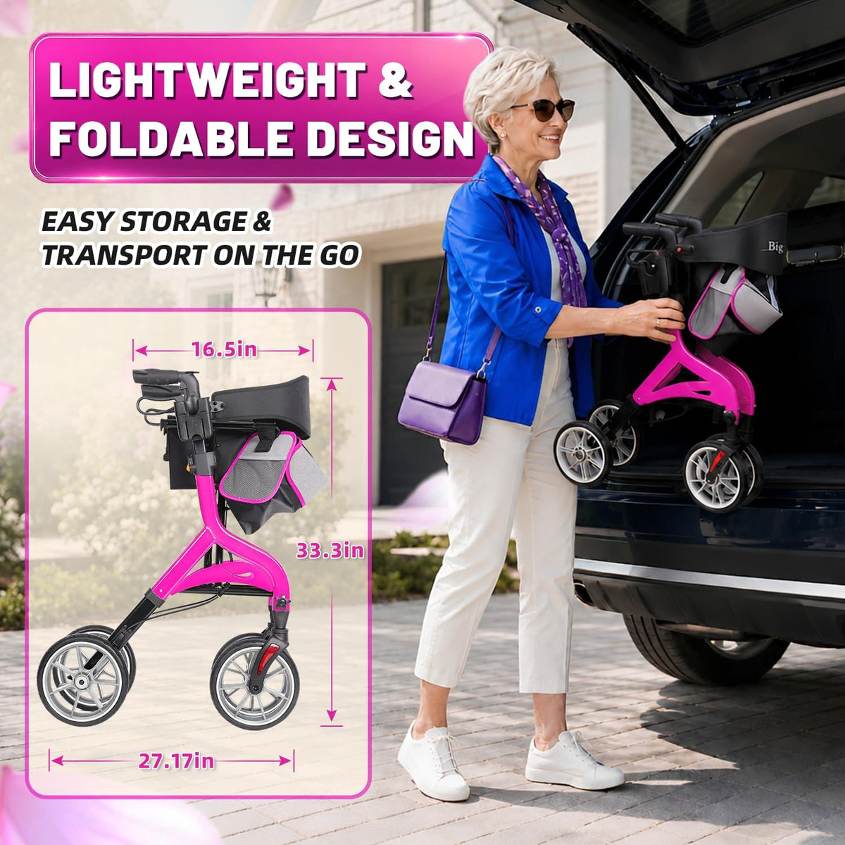 Foldable Lightweight Aluminum Rollator Walker with Seat R514980