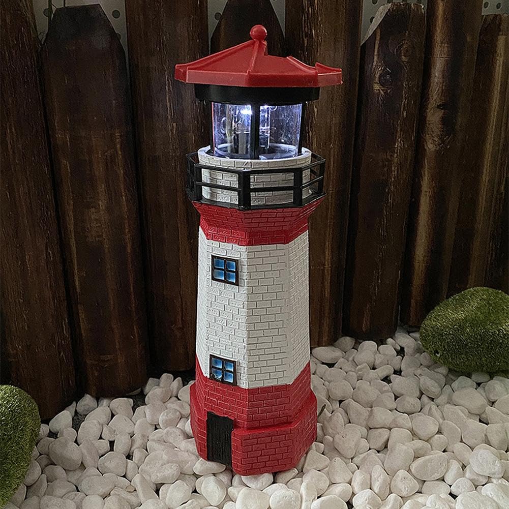 10.9in Resin Waterproof Solar-Powered Lighthouse Statue A31929