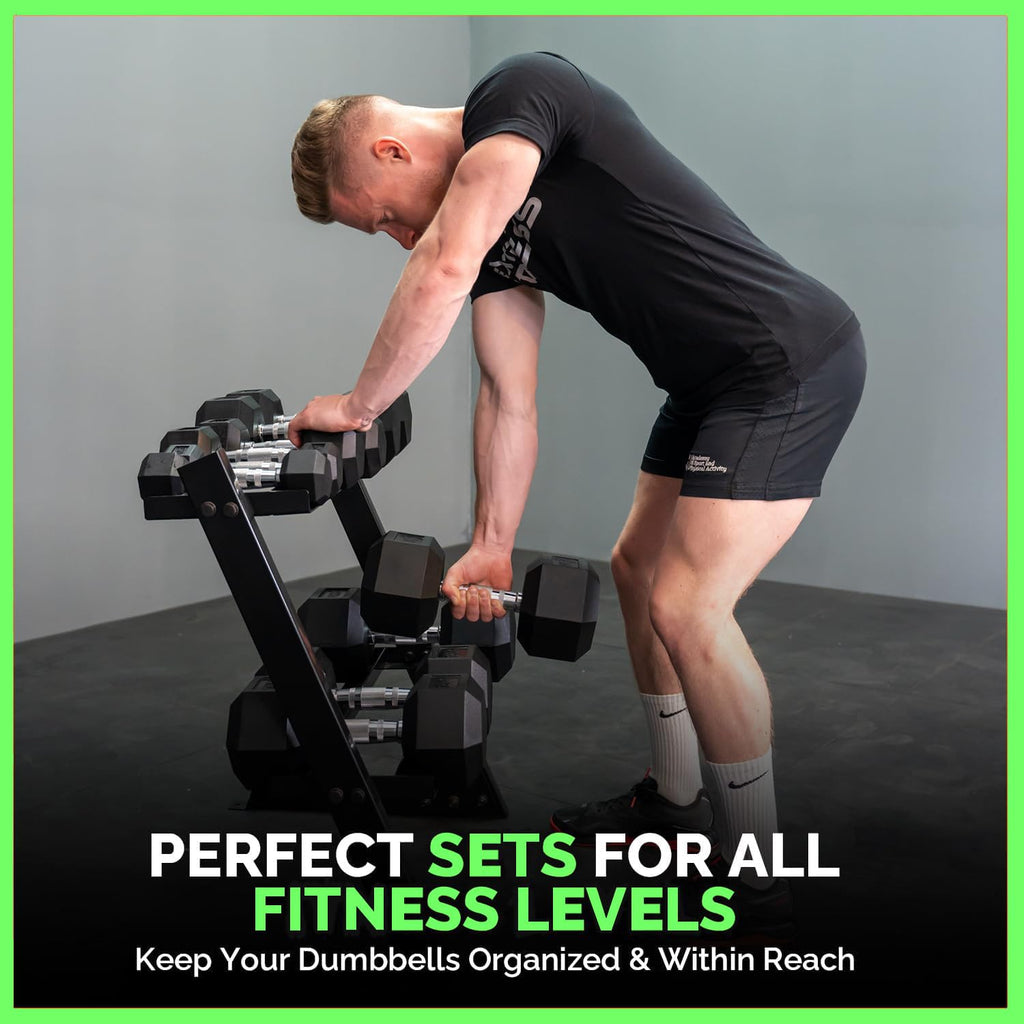 Rubber Hex Dumbbells with Rack O881