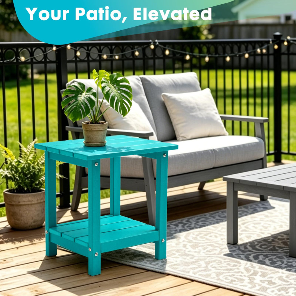 2-Tier Square Weather Resistant HDPE Side Table S4337