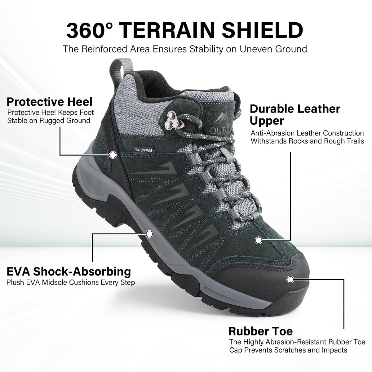 Waterproof Lightweight Leather Mid Ankle Hiking Boots G972276