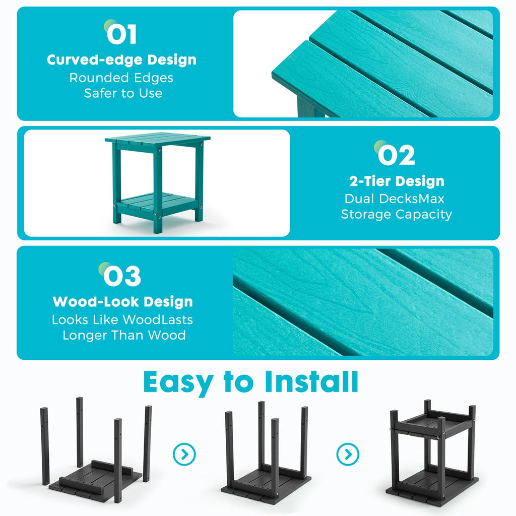 2-Tier Square Weather Resistant HDPE Side Table S4337