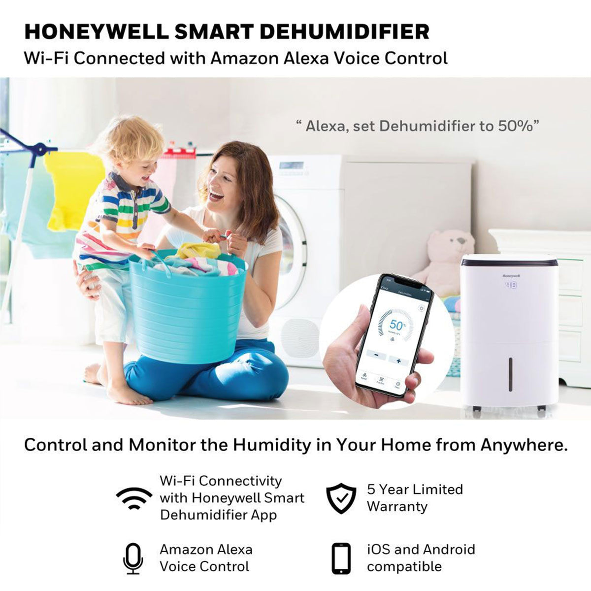 Smart WiFi 30-Pint Dehumidifier with Alexa Voice Control H428
