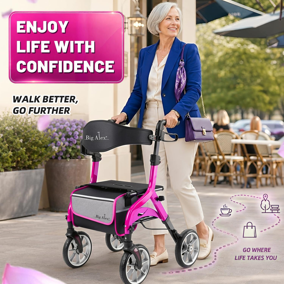 Foldable Lightweight Aluminum Rollator Walker with Seat R514980